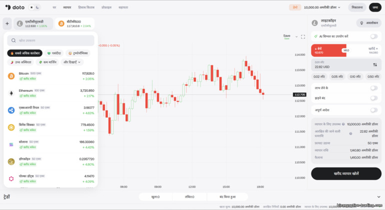 Doto पर ट्रेड के लिए एसेट्स चुनना Doto पर ट्रेड के लिए एसेट्स चुनना