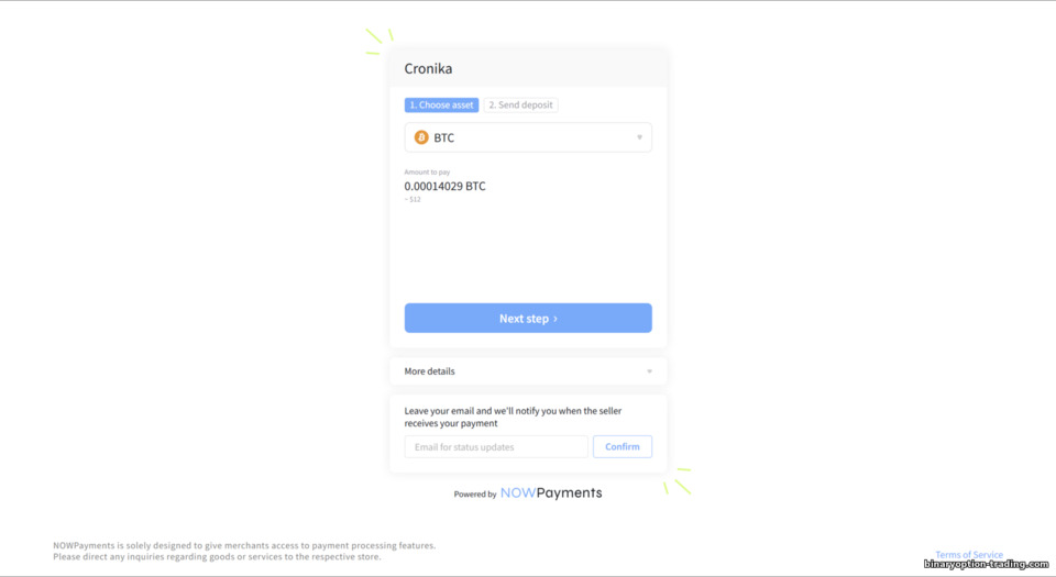 Cronika क्रिप्टो जमा विकल्प