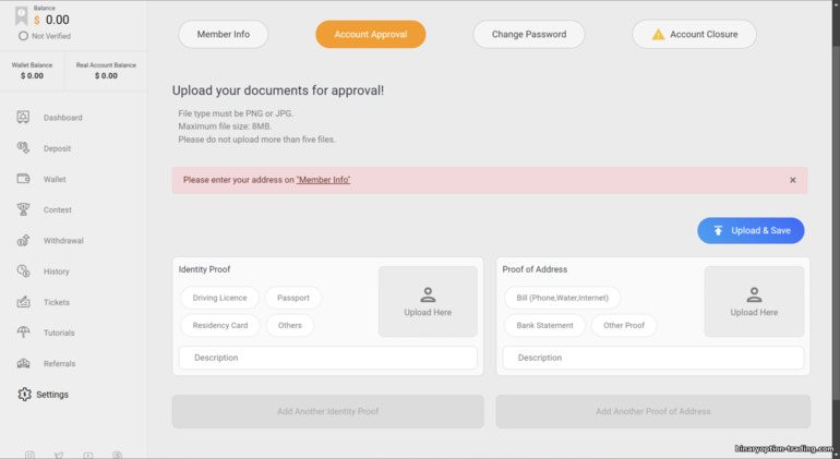 Close Option खाता सत्यापन Close Option खाता सत्यापन