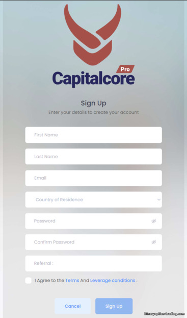 CapitalCore खाता पंजीकरण