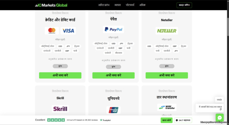 IC Markets डिपॉज़िट तरीके IC Markets डिपॉज़िट तरीके