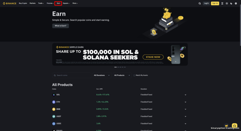 Binance Earn प्रोग्राम